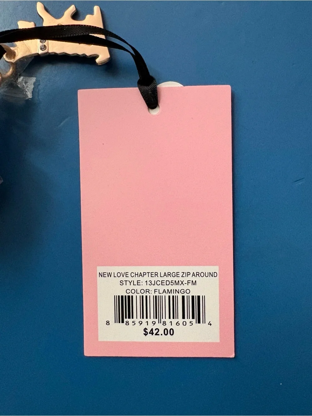 Juicy Couture Velour Embroidered Pink Large Zip Around Wallet Gold Charm